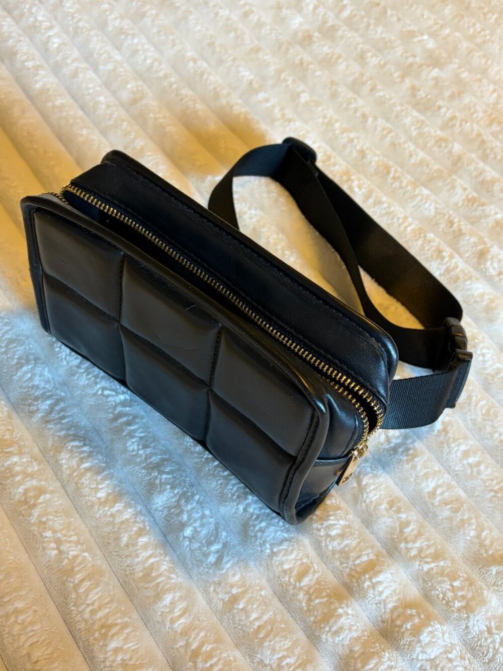 Black Padded Belt Bag Crossbody Gold Hardware - Amanda Uprichard
